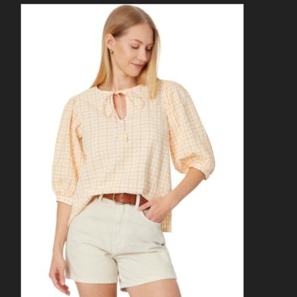 Barbour womans belmont top 4 pink yellow white crepe plaid casual everyday